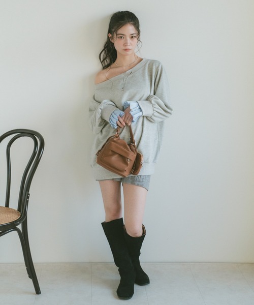 VANNIE U(ヴァニーユー)の「2WAYオフショルスウェットミニワンピース/プリーツ袖/ルーズスウェット(スウェット・レディース・グレー/ネイビー・FREE)」の8枚目の写真