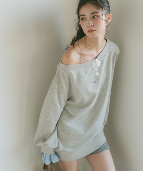 VANNIE U(ヴァニーユー)の「2WAYオフショルスウェットミニワンピース/プリーツ袖/ルーズスウェット(スウェット・レディース・グレー/ネイビー・FREE)」の6枚目の写真