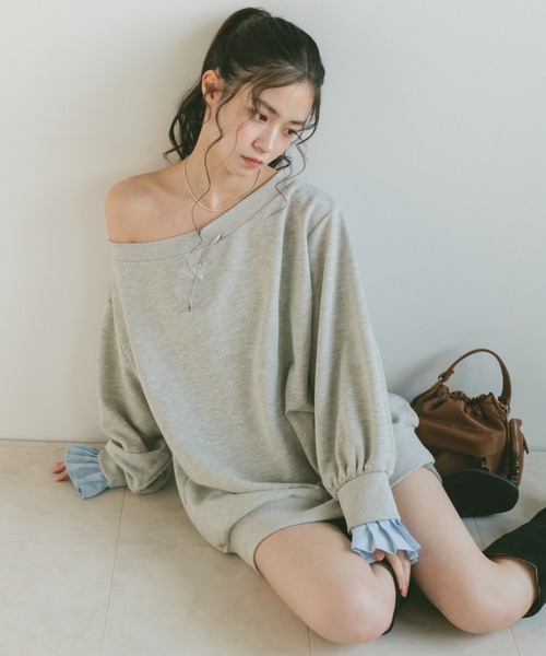 VANNIE U(ヴァニーユー)の「2WAYオフショルスウェットミニワンピース/プリーツ袖/ルーズスウェット(スウェット・レディース・グレー/ネイビー・FREE)」の9枚目の写真