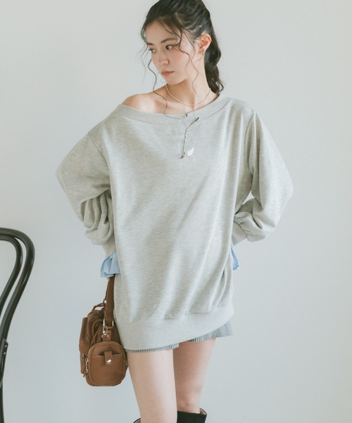 VANNIE U(ヴァニーユー)の「2WAYオフショルスウェットミニワンピース/プリーツ袖/ルーズスウェット(スウェット・レディース・グレー/ネイビー・FREE)」の10枚目の写真