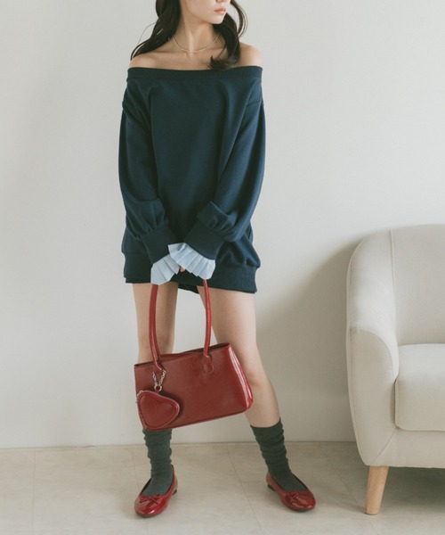 VANNIE U(ヴァニーユー)の「2WAYオフショルスウェットミニワンピース/プリーツ袖/ルーズスウェット(スウェット・レディース・グレー/ネイビー・FREE)」の17枚目の写真