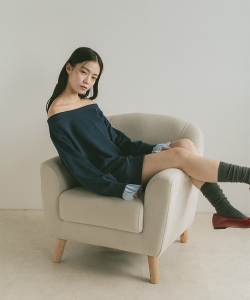 VANNIE U(ヴァニーユー)の「2WAYオフショルスウェットミニワンピース/プリーツ袖/ルーズスウェット(スウェット・レディース・グレー/ネイビー・FREE)」の19枚目の写真