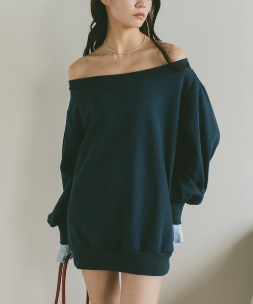 VANNIE U(ヴァニーユー)の「2WAYオフショルスウェットミニワンピース/プリーツ袖/ルーズスウェット(スウェット・レディース・グレー/ネイビー・FREE)」の14枚目の写真