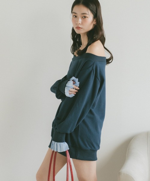 VANNIE U(ヴァニーユー)の「2WAYオフショルスウェットミニワンピース/プリーツ袖/ルーズスウェット(スウェット・レディース・グレー/ネイビー・FREE)」の16枚目の写真