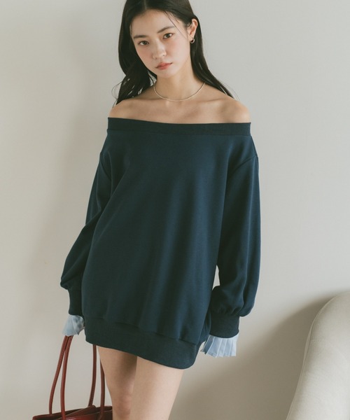 VANNIE U(ヴァニーユー)の「2WAYオフショルスウェットミニワンピース/プリーツ袖/ルーズスウェット(スウェット・レディース・グレー/ネイビー・FREE)」の12枚目の写真