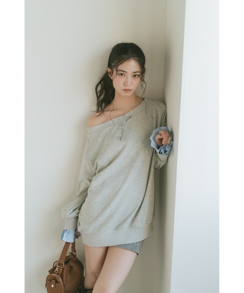VANNIE U(ヴァニーユー)の「2WAYオフショルスウェットミニワンピース/プリーツ袖/ルーズスウェット(スウェット・レディース・グレー/ネイビー・FREE)」の22枚目の写真