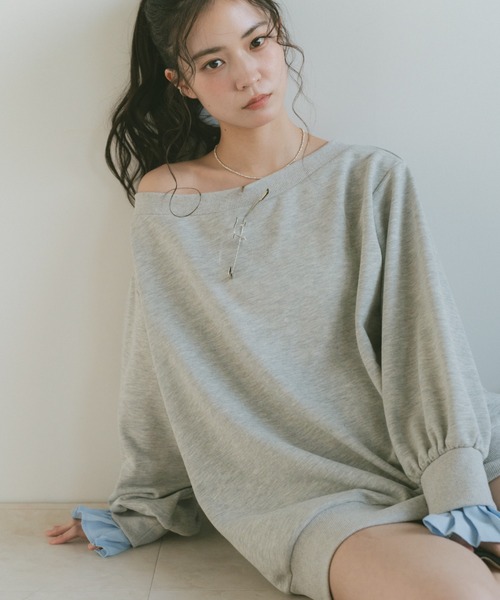 VANNIE U(ヴァニーユー)の「2WAYオフショルスウェットミニワンピース/プリーツ袖/ルーズスウェット(スウェット・レディース・グレー/ネイビー・FREE)」の21枚目の写真