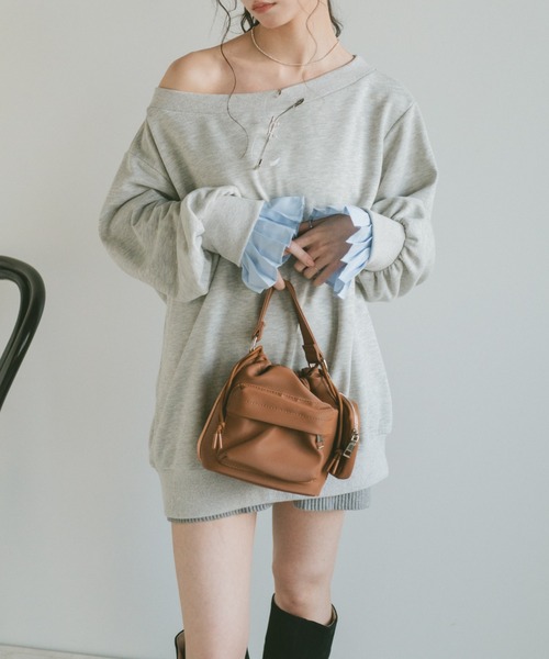 VANNIE U(ヴァニーユー)の「2WAYオフショルスウェットミニワンピース/プリーツ袖/ルーズスウェット(スウェット・レディース・グレー/ネイビー・FREE)」の20枚目の写真