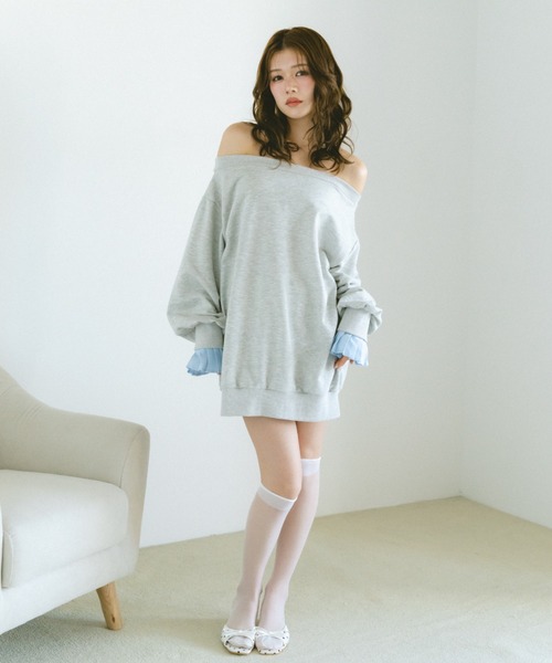 VANNIE U(ヴァニーユー)の「2WAYオフショルスウェットミニワンピース/プリーツ袖/ルーズスウェット(スウェット・レディース・グレー/ネイビー・FREE)」の22枚目の写真