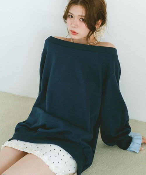 VANNIE U(ヴァニーユー)の「2WAYオフショルスウェットミニワンピース/プリーツ袖/ルーズスウェット(スウェット・レディース・グレー/ネイビー・FREE)」の21枚目の写真