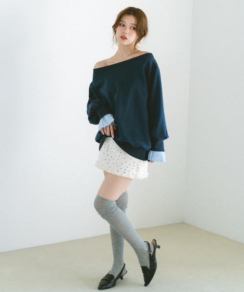 VANNIE U(ヴァニーユー)の「2WAYオフショルスウェットミニワンピース/プリーツ袖/ルーズスウェット(スウェット・レディース・グレー/ネイビー・FREE)」の10枚目の写真