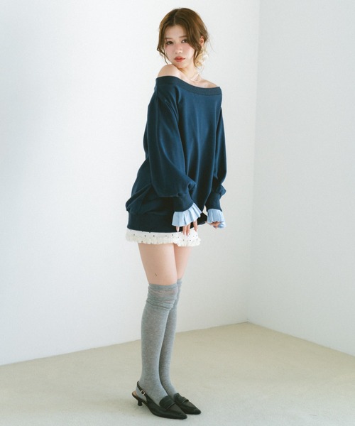 VANNIE U(ヴァニーユー)の「2WAYオフショルスウェットミニワンピース/プリーツ袖/ルーズスウェット(スウェット・レディース・グレー/ネイビー・FREE)」の11枚目の写真