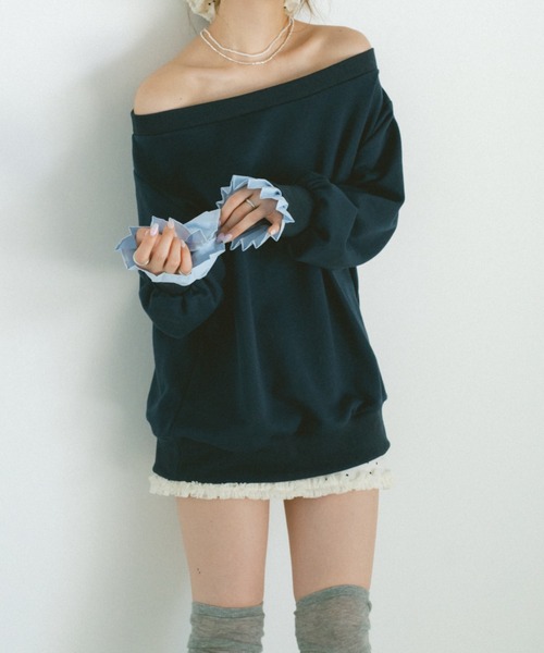 VANNIE U(ヴァニーユー)の「2WAYオフショルスウェットミニワンピース/プリーツ袖/ルーズスウェット(スウェット・レディース・グレー/ネイビー・FREE)」の17枚目の写真