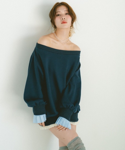 VANNIE U(ヴァニーユー)の「2WAYオフショルスウェットミニワンピース/プリーツ袖/ルーズスウェット(スウェット・レディース・グレー/ネイビー・FREE)」の18枚目の写真