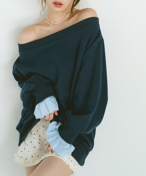 VANNIE U(ヴァニーユー)の「2WAYオフショルスウェットミニワンピース/プリーツ袖/ルーズスウェット(スウェット・レディース・グレー/ネイビー・FREE)」の19枚目の写真