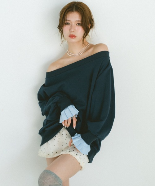 VANNIE U(ヴァニーユー)の「2WAYオフショルスウェットミニワンピース/プリーツ袖/ルーズスウェット(スウェット・レディース・グレー/ネイビー・FREE)」の20枚目の写真
