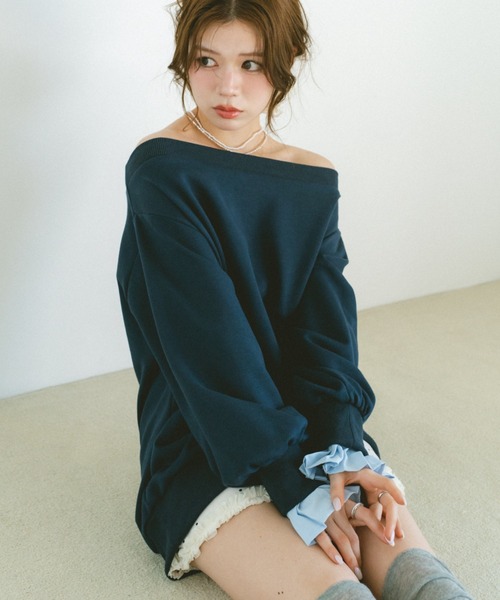 VANNIE U(ヴァニーユー)の「2WAYオフショルスウェットミニワンピース/プリーツ袖/ルーズスウェット(スウェット・レディース・グレー/ネイビー・FREE)」の15枚目の写真