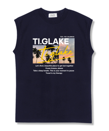 サンセットリラックス オーバーサイズ ノースリーブTシャツ ネイビー