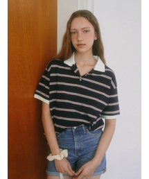 STRIPE COLLAR T-SHIRT NAVY