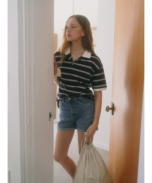 UNNOUT(アナウト)の「STRIPE COLLAR T-SHIRT NAVY(ポロシャツ・レディース・その他・FREE)」の2枚目の写真