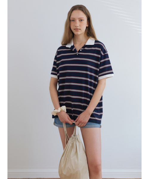 UNNOUT(アナウト)の「STRIPE COLLAR T-SHIRT NAVY(ポロシャツ・レディース・その他・FREE)」の4枚目の写真