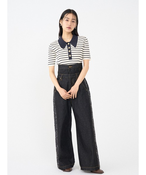 LAGUNAMOON(ラグナムーン)の「ハイウエストラインディティールデニムパンツ 【春服】【セットアップ対応】(デニムパンツ・レディース・アイボリー/ブラック/ブルー・SMALL/MEDIUM)」の6枚目の写真