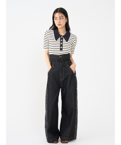 LAGUNAMOON(ラグナムーン)の「ハイウエストラインディティールデニムパンツ 【春服】【セットアップ対応】(デニムパンツ・レディース・アイボリー/ブラック/ブルー・SMALL/MEDIUM)」の7枚目の写真
