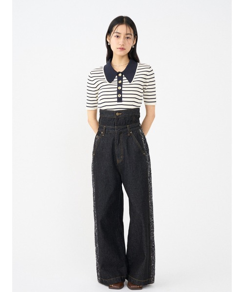 LAGUNAMOON(ラグナムーン)の「ハイウエストラインディティールデニムパンツ 【春服】【セットアップ対応】(デニムパンツ・レディース・アイボリー/ブラック/ブルー・SMALL/MEDIUM)」の8枚目の写真