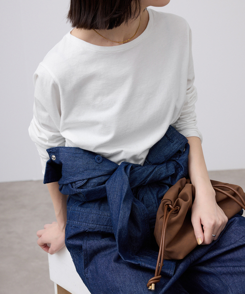 SLOBE IENA（スローブイエナ）の「《WEB限定》天竺ベーシックロンTEE（Tシャツ/カットソー・レディース・ホワイト/チャコールグレー・FREE）」の2枚目の写真