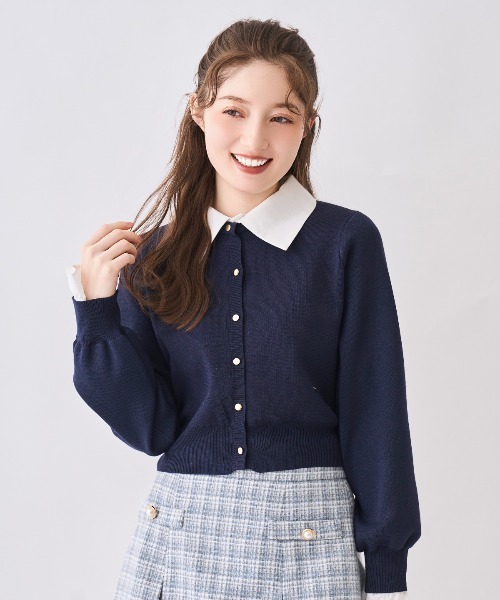 SWINGLE（スウィングル）の「襟付きラメニットカーディガン（カーディガン/ボレロ・レディース・ピンク/イエロー/ネイビー・FREE）」の2枚目の写真