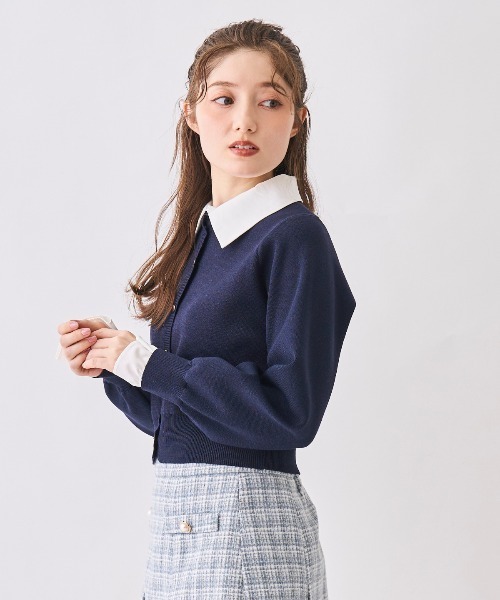 SWINGLE（スウィングル）の「襟付きラメニットカーディガン（カーディガン/ボレロ・レディース・ピンク/イエロー/ネイビー・FREE）」の12枚目の写真