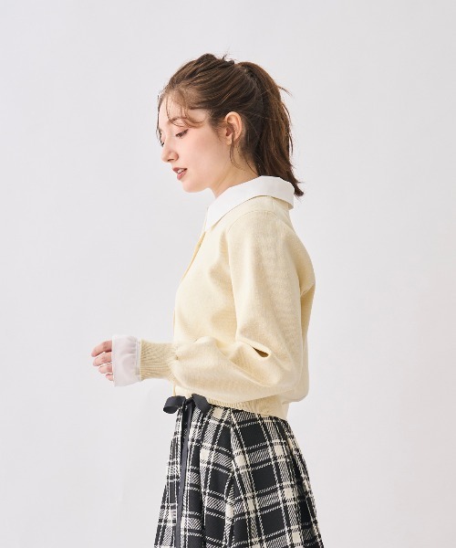 SWINGLE（スウィングル）の「襟付きラメニットカーディガン（カーディガン/ボレロ・レディース・ピンク/イエロー/ネイビー・FREE）」の9枚目の写真