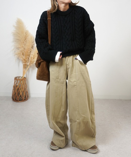 gossara（ゴサラ）の「ケーブルクルーニット（ニット/セーター・レディース・ブラウン/アイボリー/ブラック・FREE）」の10枚目の写真