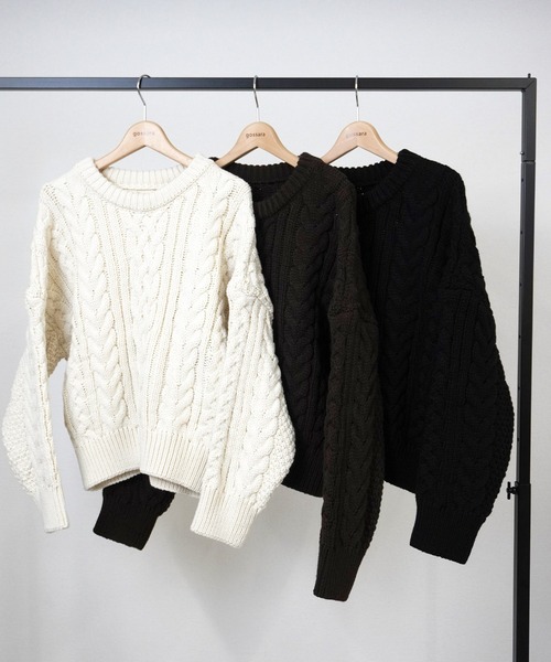 gossara（ゴサラ）の「ケーブルクルーニット（ニット/セーター・レディース・ブラウン/アイボリー/ブラック・FREE）」の18枚目の写真