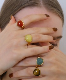 Rennet（レネット）の「【金属アレルギー対応】 ステンレス 天然石オーバルリング（リング）」