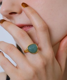 Rennet（レネット）の「【金属アレルギー対応】 ステンレス 天然石オーバルリング（リング）」