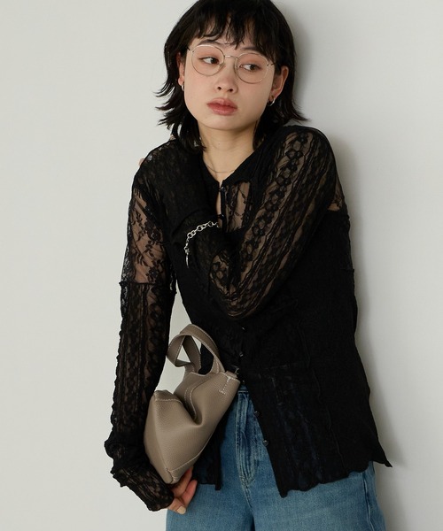 Cherir Mignon(シェリルミニョン)の「【Cherir Mignon】レースパッチワークポロカーディガン(シャツ/ブラウス・レディース・アイボリー/ブラック・FREE)」の9枚目の写真