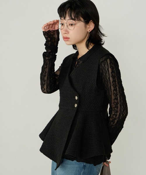 Cherir Mignon(シェリルミニョン)の「【Cherir Mignon】レースパッチワークポロカーディガン(シャツ/ブラウス・レディース・アイボリー/ブラック・FREE)」の10枚目の写真