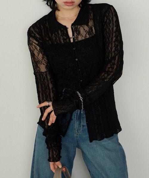 Cherir Mignon(シェリルミニョン)の「【Cherir Mignon】レースパッチワークポロカーディガン(シャツ/ブラウス・レディース・アイボリー/ブラック・FREE)」の13枚目の写真
