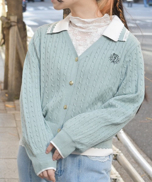 axes femme(アクシーズファム)の「バイカラーニットポロカーディガン(カーディガン/ボレロ・レディース・グレー/ピンク/ミント・FREE)」の3枚目の写真