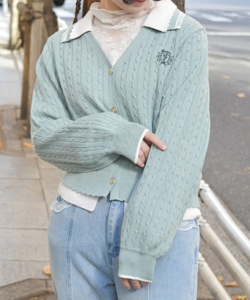 axes femme(アクシーズファム)の「バイカラーニットポロカーディガン(カーディガン/ボレロ・レディース・グレー/ピンク/ミント・FREE)」の7枚目の写真