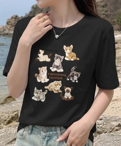 SHEPP(シープ)の「【26年春夏新作・6色展開】ぬいぐるみキャットプリント半袖ロンT(Tシャツ/カットソー・レディース・ホワイト/ブラウン/レッド/ブラック/アイボリー/グレー・M/L)」の13枚目の写真