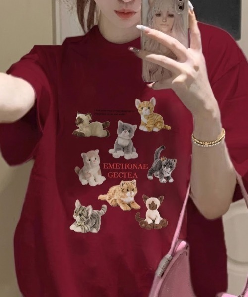 SHEPP(シープ)の「【26年春夏新作・6色展開】ぬいぐるみキャットプリント半袖ロンT(Tシャツ/カットソー・レディース・ホワイト/ブラウン/レッド/ブラック/アイボリー/グレー・M/L)」の21枚目の写真