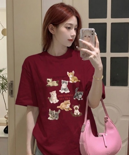 SHEPP(シープ)の「【26年春夏新作・6色展開】ぬいぐるみキャットプリント半袖ロンT(Tシャツ/カットソー・レディース・ホワイト/ブラウン/レッド/ブラック/アイボリー/グレー・M/L)」の20枚目の写真