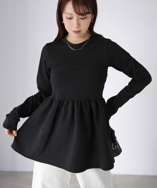 Riberry(リベリー)の「ニットビスチェドッキングペプラムトップス(Tシャツ/カットソー・レディース・ブラック×ブラック/ホワイト系1/ホワイト系2/ブラック×グレー・FREE)」の2枚目の写真
