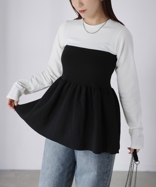 Riberry(リベリー)の「ニットビスチェドッキングペプラムトップス(Tシャツ/カットソー・レディース・ブラック×ブラック/ホワイト系1/ホワイト系2/ブラック×グレー・FREE)」の17枚目の写真