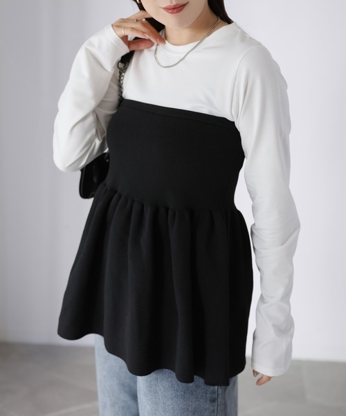 Riberry(リベリー)の「ニットビスチェドッキングペプラムトップス(Tシャツ/カットソー・レディース・ブラック×ブラック/ホワイト系1/ホワイト系2/ブラック×グレー・FREE)」の18枚目の写真