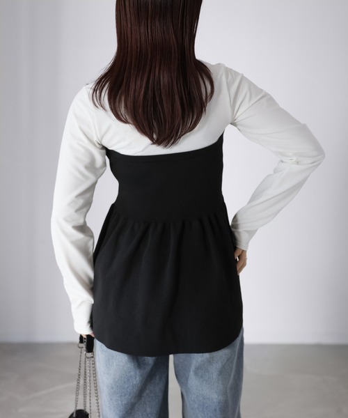 セール】ニットビスチェドッキングペプラムトップス（Tシャツ