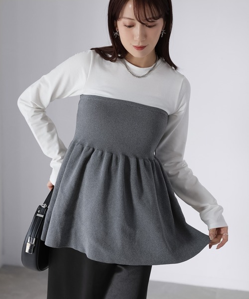 Riberry(リベリー)の「ニットビスチェドッキングペプラムトップス(Tシャツ/カットソー・レディース・ブラック×ブラック/ホワイト系1/ホワイト系2/ブラック×グレー・FREE)」の22枚目の写真