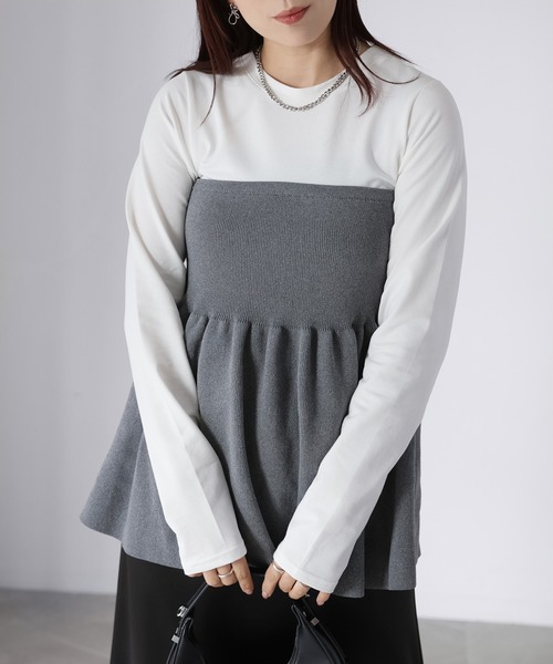 Riberry(リベリー)の「ニットビスチェドッキングペプラムトップス(Tシャツ/カットソー・レディース・ブラック×ブラック/ホワイト系1/ホワイト系2/ブラック×グレー・FREE)」の8枚目の写真